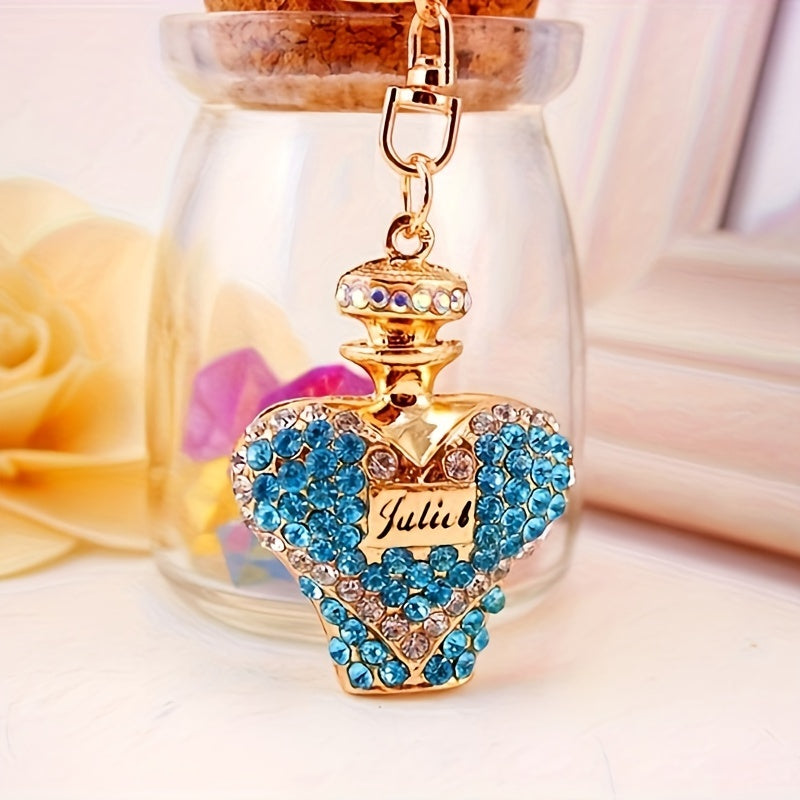 1pc Rhinestone Perfume Bottle Keychain Cute Alloy Key Chain Ring Bag Backpack Charm Car Key Pendant Women Daily Use Gift