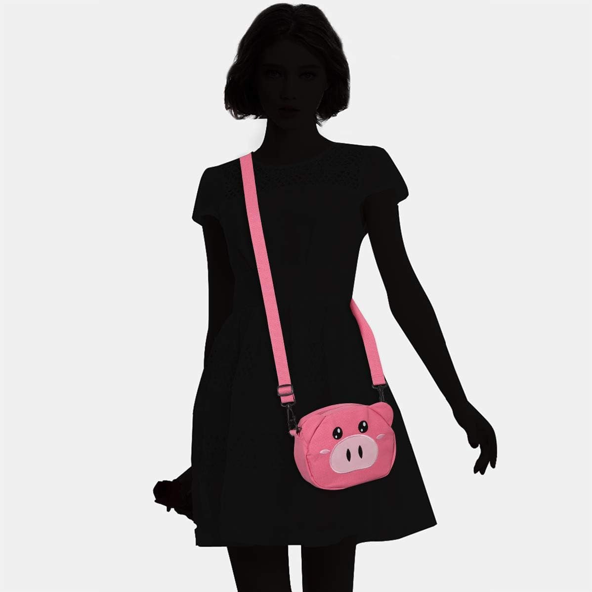 Cute Grils Crossbody Bags Lovely Pig Mini Canvas Shoulder Bags for Little Girls Teens (Rose Pink1)