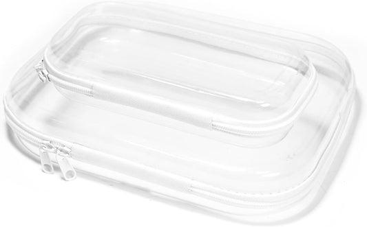 2 Pack Clear Makeup & Toiletry Bag Set – TSA Approved PVC Travel Organizer for Women, Hard Shell Cosmetic Case (Airport Compliant)