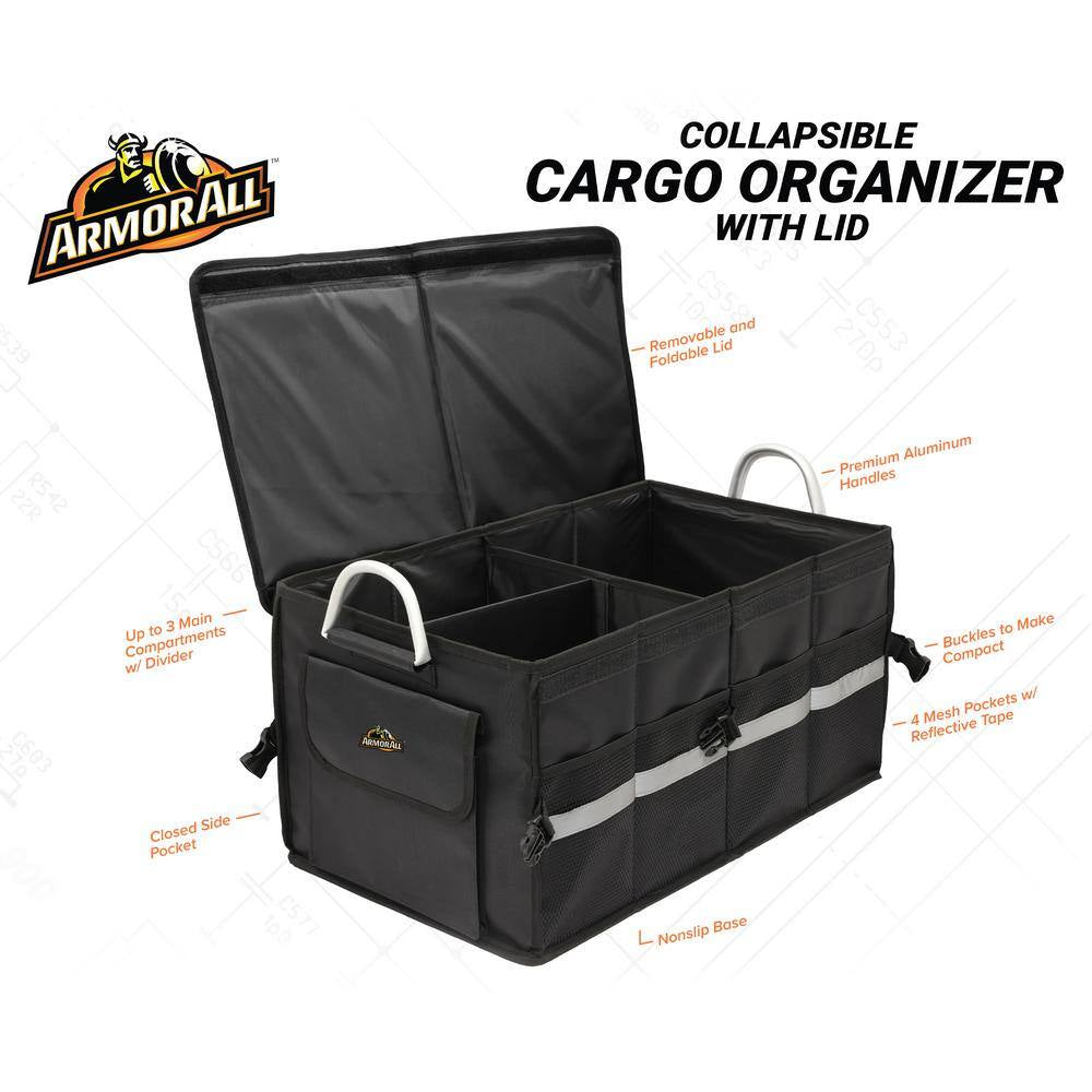 Collapsible Cargo Organizer with Lid and Buckles, 8 Compartments, Great for Groceries and Cleaning