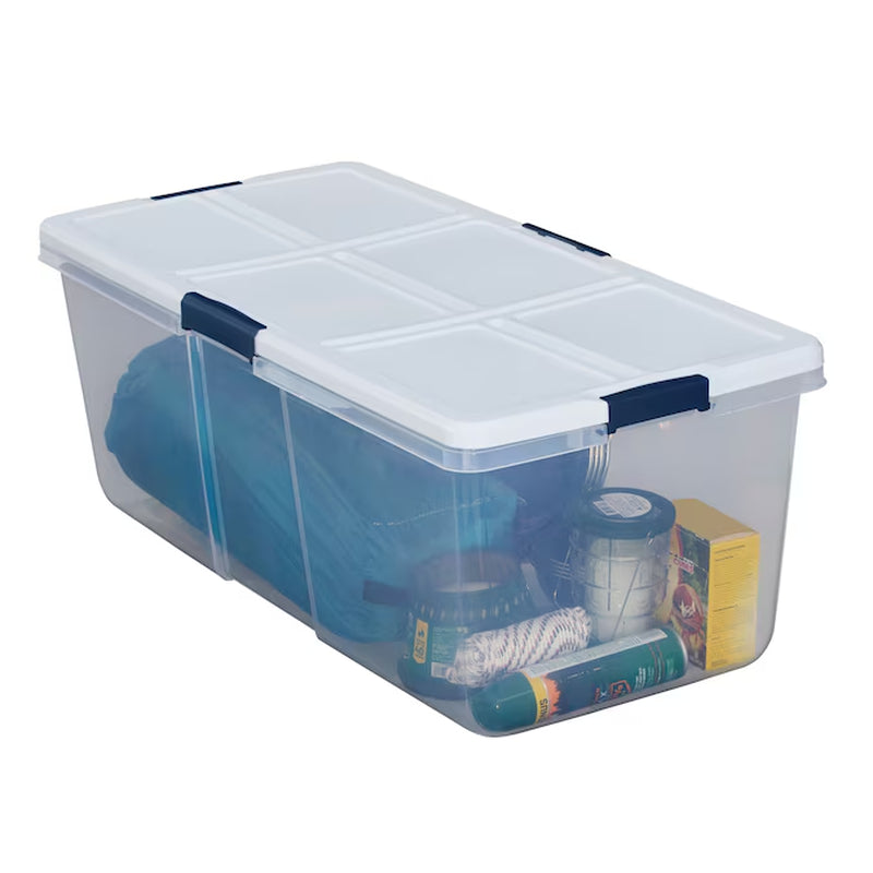 X-Large 25 -Gallons ( 100 -Quarts ) Clear/White Stackable Tote with Latching Lid