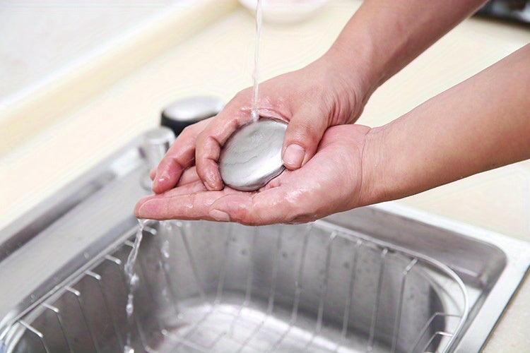 1pc Stainless Steel Deodorant Soap Bar, Oval Hand Odor Remover, Metal Deodorizing Soap for Kitchen and Chef Use