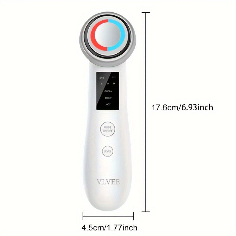 Vlvee Facial Beauty Instrument: Vibrating Massage with Four Color LED Lights - Clean, Deep, Hot, And Eye Care Modes - USB Charged, No Fragrance