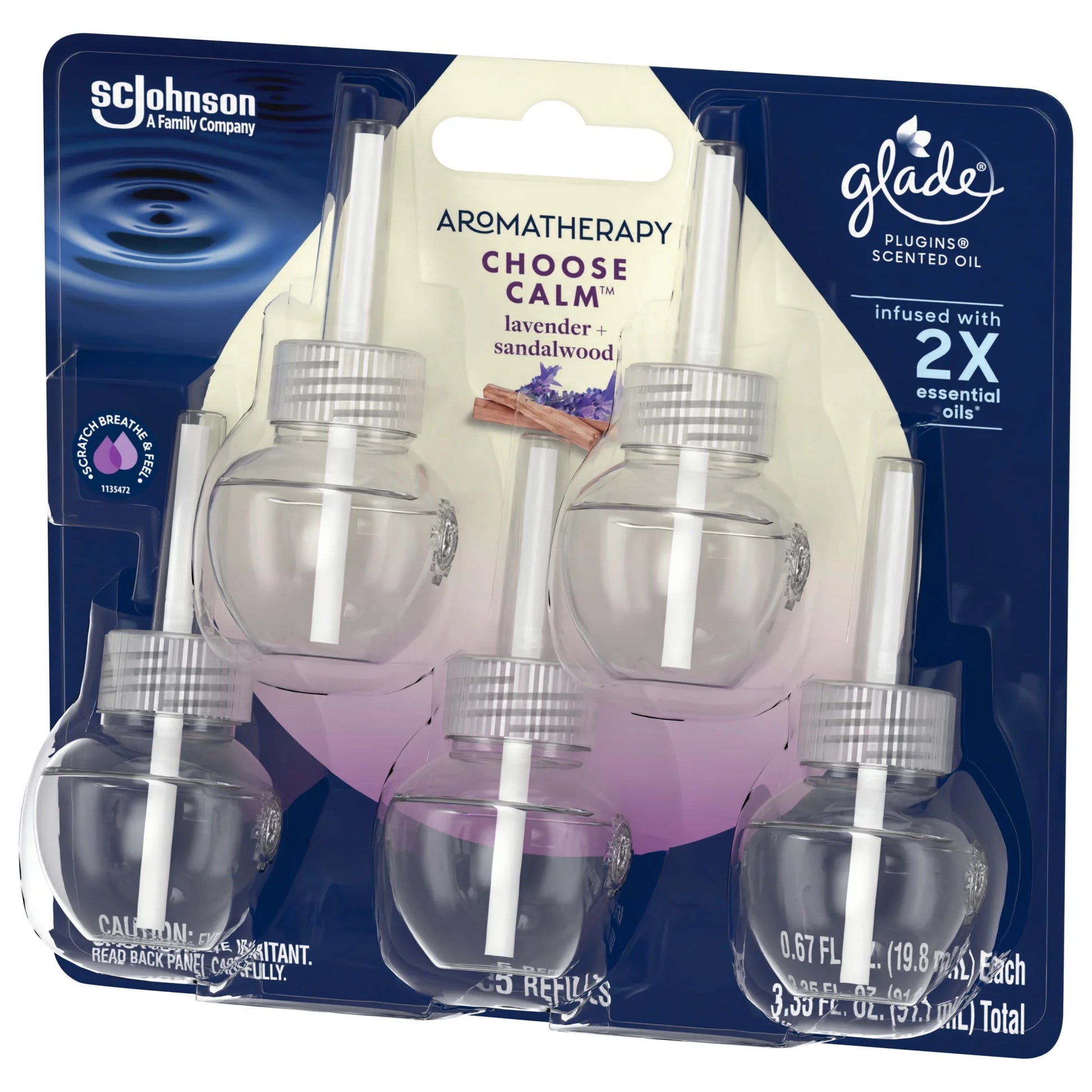 Aromatherapy Plugins Air Freshener Refills, Choose Calm Scent with Notes of Lavender & Sandalwood, Fragrance Infused with Essential Oils, 5 X 0.67 Oz (19.8 Ml)