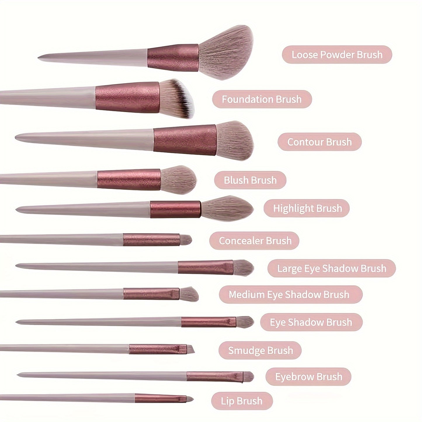 Luxurious 13pcs Makeup Brush Set With Soft Synthetic Bristles - Includes Travel Pouch, Fragrance-Free For All Skin Types