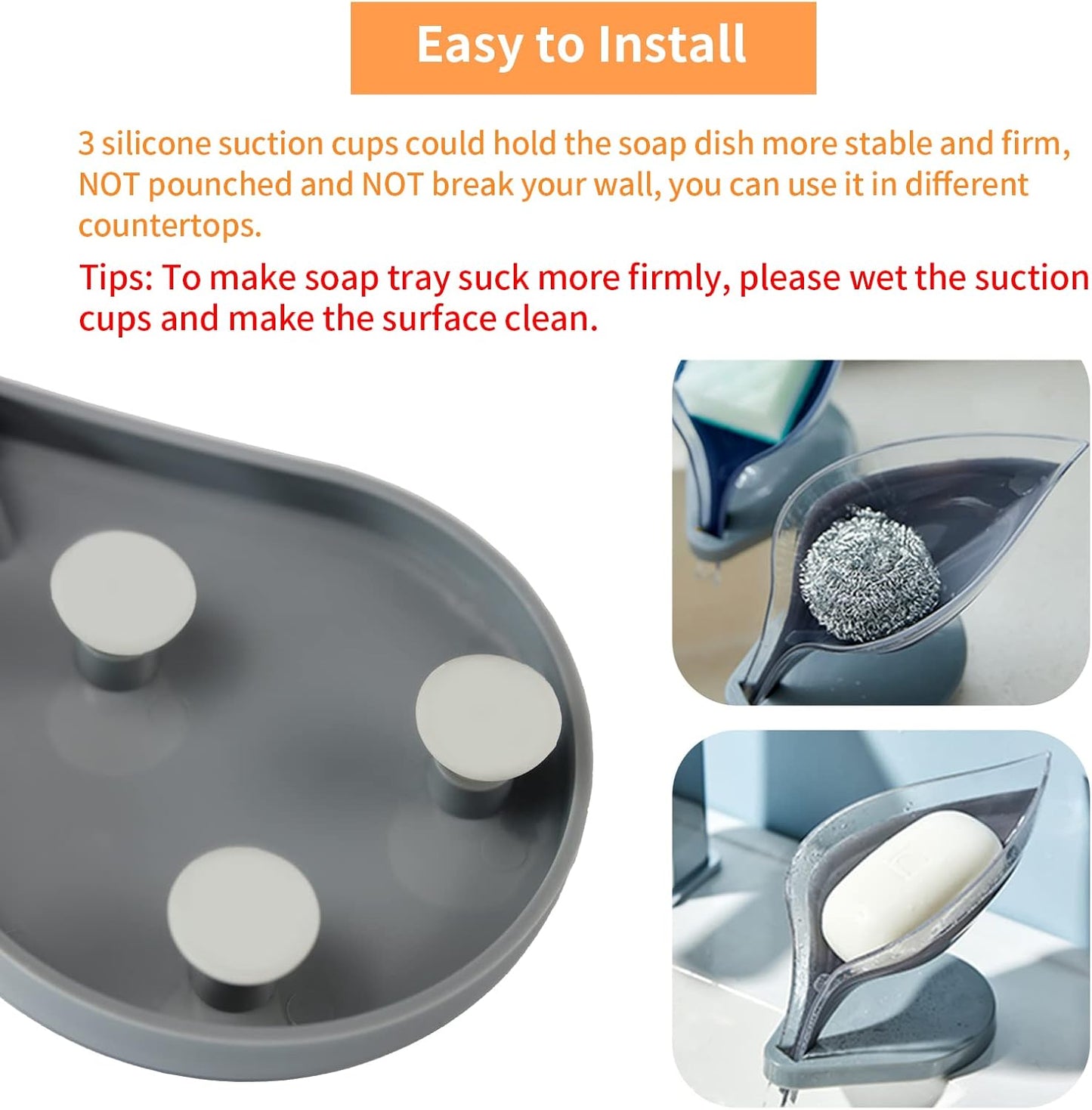 Bar Soap Holder Leaf Shape - Self Draining Soap Dish for Bar Soap, Decorative Plastic Soap Tray, Soap Box with Suction Cup for Shower Bathroom Kitchen Sink(Not Punched)