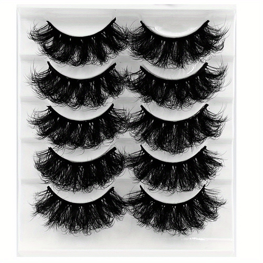 5 Pairs of Long-Lasting, Thick, and Dramatic Volume Fluffy Fake Lashes - No Fragrance, Includes Eyelash Tools and Makeup Accessories