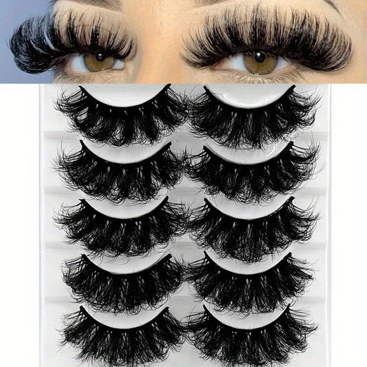 5 Pairs of Long-Lasting, Thick, and Dramatic Volume Fluffy Fake Lashes - No Fragrance, Includes Eyelash Tools and Makeup Accessories