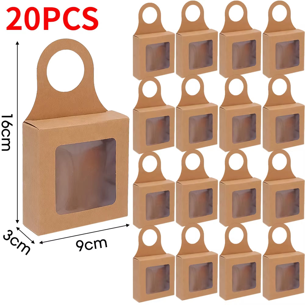 20/10PCS Kraft Paper Wine Bottle Box with Hook Foldable Design Candy Packaging Box Hangable Paper Box Weddings Party Decoration