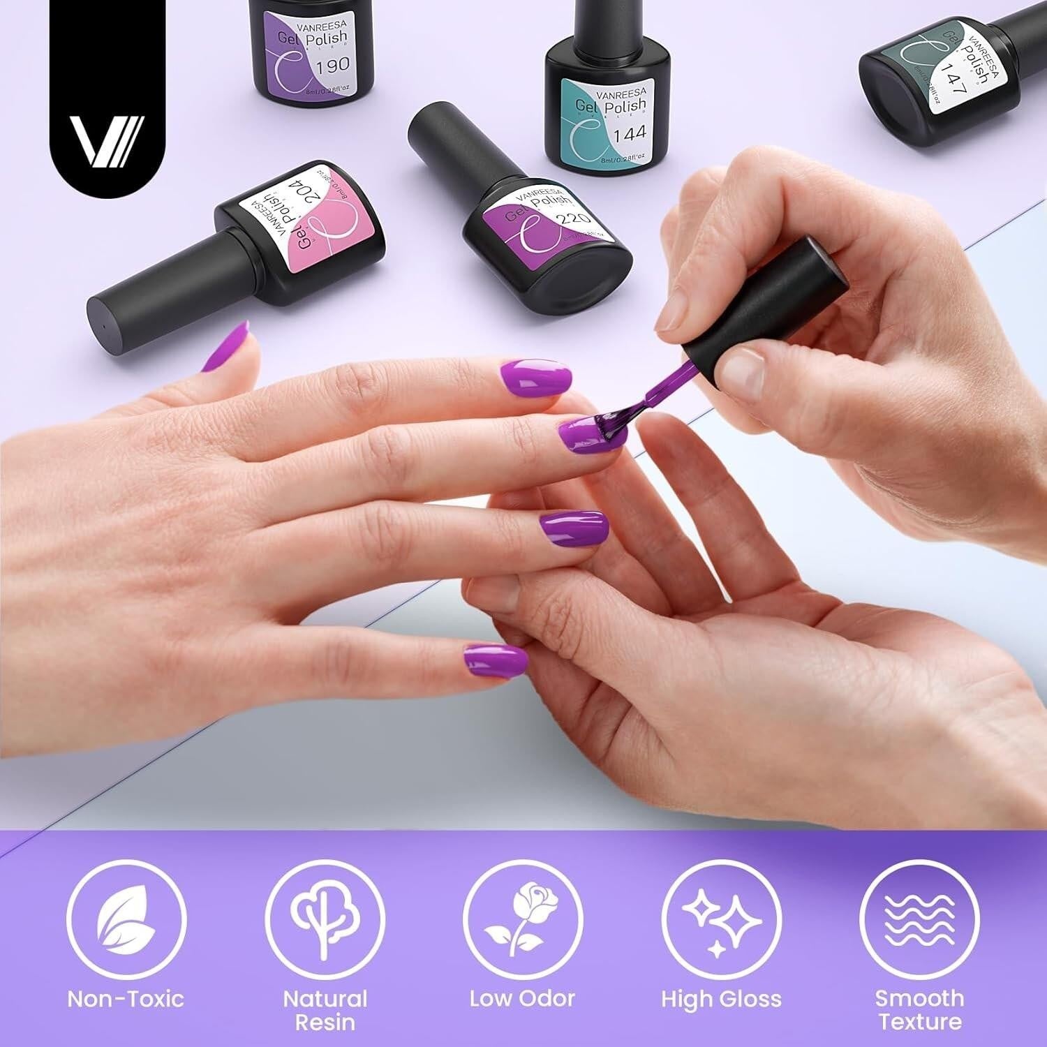 24 Pcs Gel Nail Polish Set 21 Popular Colors Gel Nail Polish Base Coat Glossy &