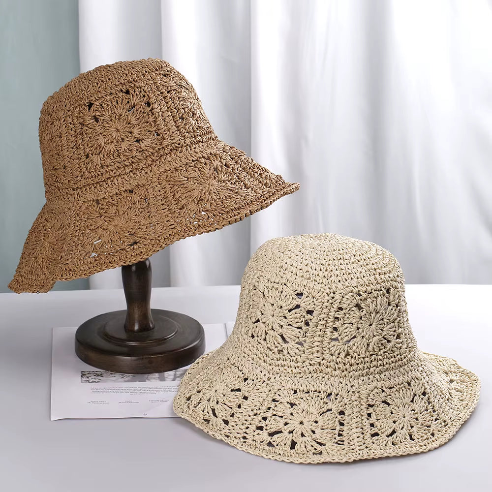 Womens Straw Hats Crochet Hat Bucket Hat UV Protection Sun Visor Beach Hats Women Visors Foldable Female Women Summer Sun Hat
