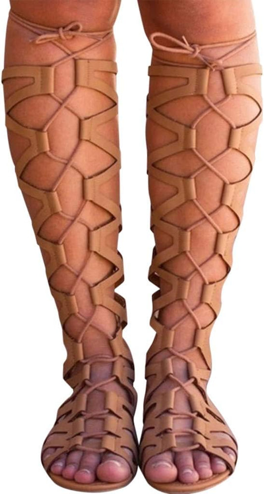 Womens Sandals Strappy,Flats Sandals Roman Shoes Straps Lace up Open Toe Wedges Sandals Bohemian Beach Flat Shoes