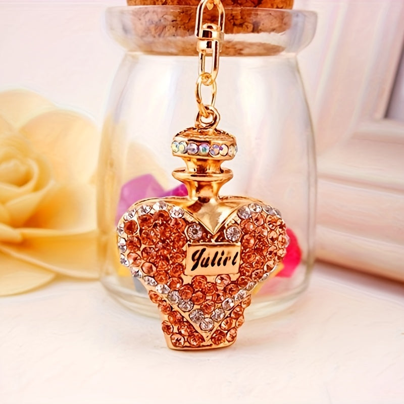 1pc Rhinestone Perfume Bottle Keychain Cute Alloy Key Chain Ring Bag Backpack Charm Car Key Pendant Women Daily Use Gift