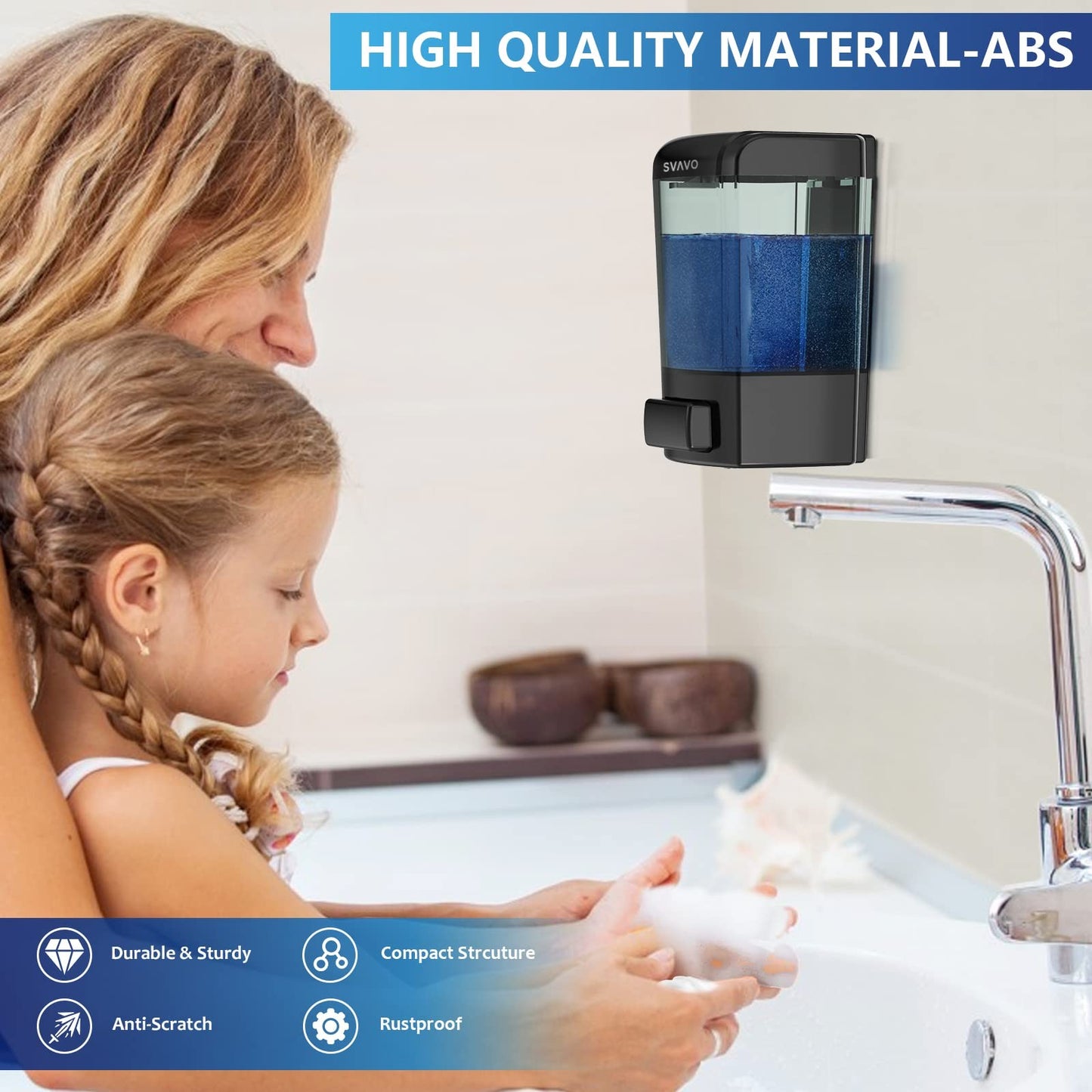 SVAVO Hand Soap Dispenser Wall Mount, 23.7Oz / 700Ml Refillable Soap Dispenser