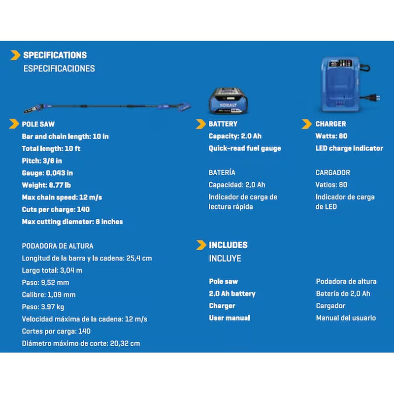 Gen4 40-Volt 10-In 2.0 Ah Battery Pole Saw Battery Included , Charger Included
