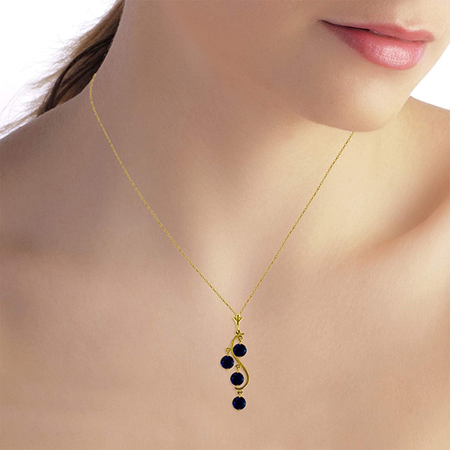 14K Yellow Gold Natural Blue Sapphire Drop Pendant Necklace