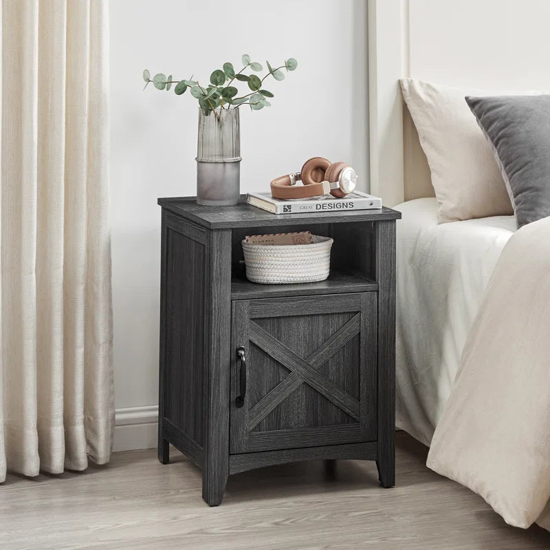 Bauman Farmhouse Nightstand, Bedside Table with a Cabinet and Open Compartment