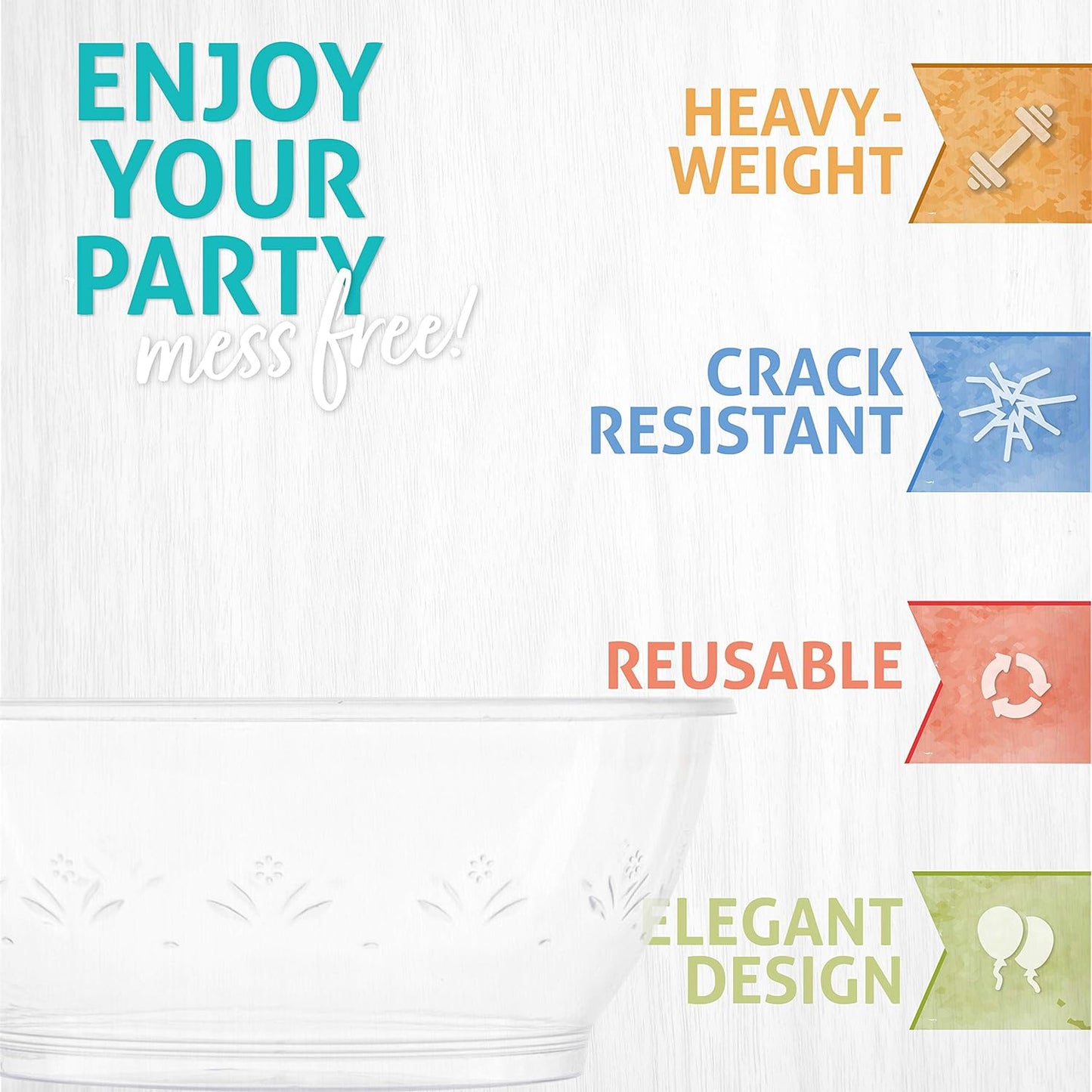 6 Oz Hard Plastic Desert Bowls - Ice Cream Bowls Premium Quality Disposable Clear Bowl Pack of 40
