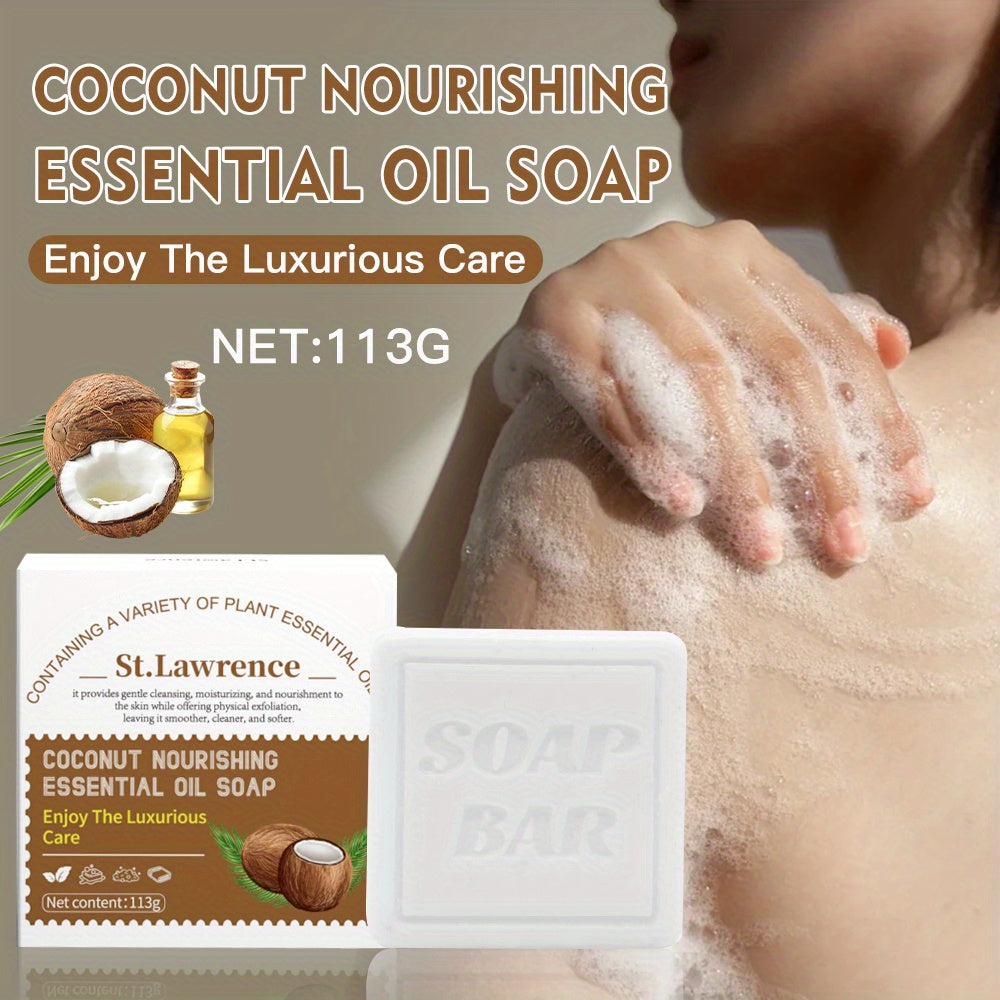 Coconut Nourishing Essential Oil Soap Bar - Hydrating & Moisturizing Body & Face Soap with Turmeric, Gentle Cleansing for All Light Beige Types, Unisex Adult Use, Shower & Hand Wash, Shower Soap, Natural Soap, Plantbased Soap