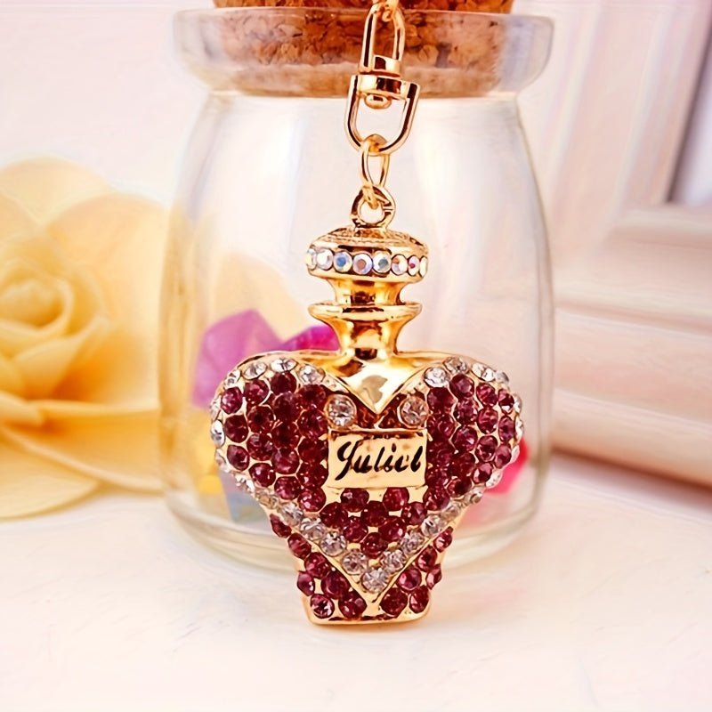 1pc Rhinestone Perfume Bottle Keychain Cute Alloy Key Chain Ring Bag Backpack Charm Car Key Pendant Women Daily Use Gift