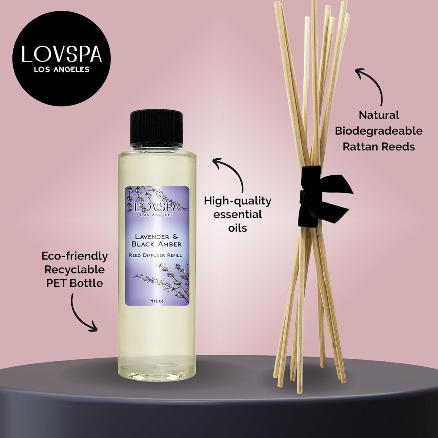 Lavender & Black Amber Diffuser Oil - Luxury Essential Oils for Diffuser Refill & Air Freshener Room Spray - Long-Lasting & Natural Home Fragrance, Scented Oil for Diffusers, USA Made, 4Oz