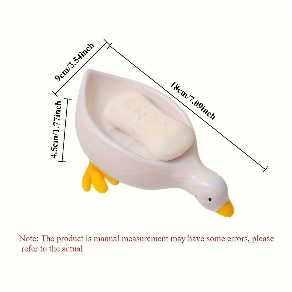 White 1-Pack Adorable Duck-Shaped Soap Dish with Efficient Drainage - Durable Plastic, Easy to Clean, Oval Design for Bathroom & Kitchen Decor, Playful Design | Easyclean Material, Soap Bar Holder