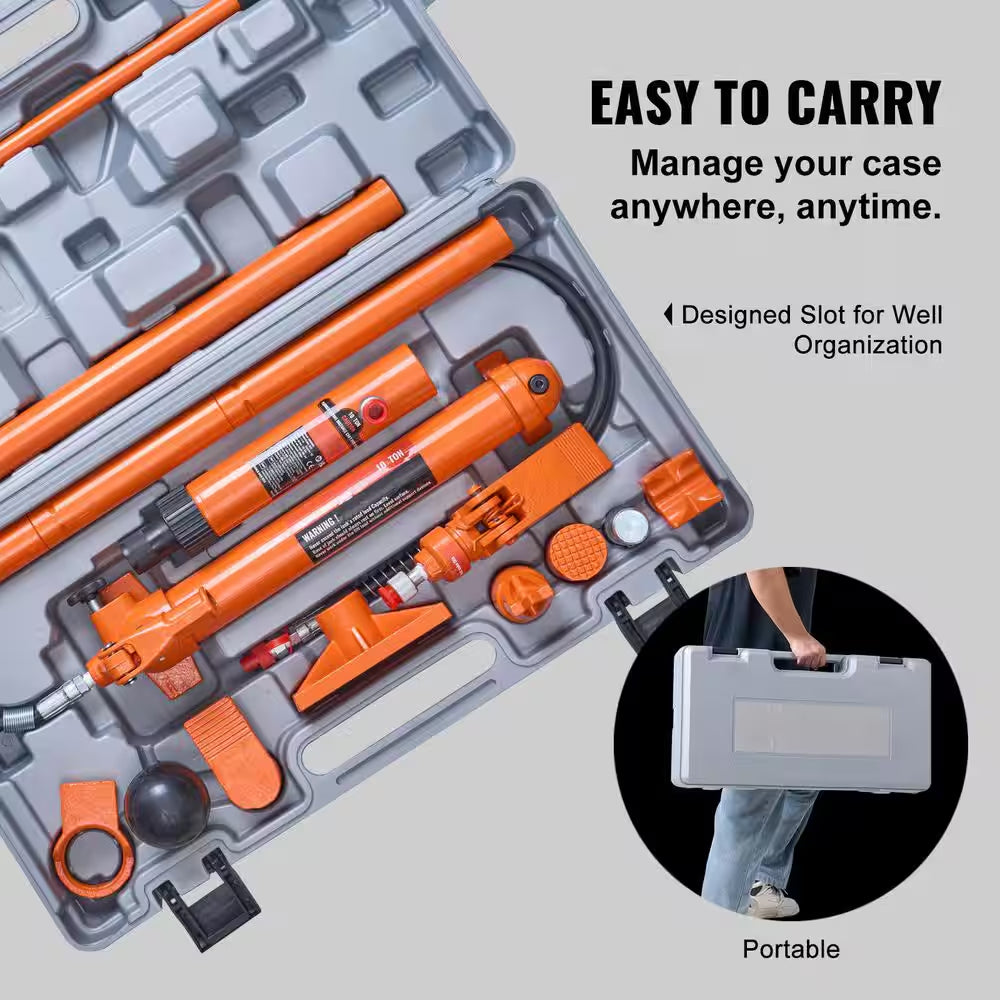 12 Ton Porta Power Kit Portable Hydraulic Jack with 4.6 Ft./1.4 M Oil Hose Auto Body Frame Repair Kit with Storage Case