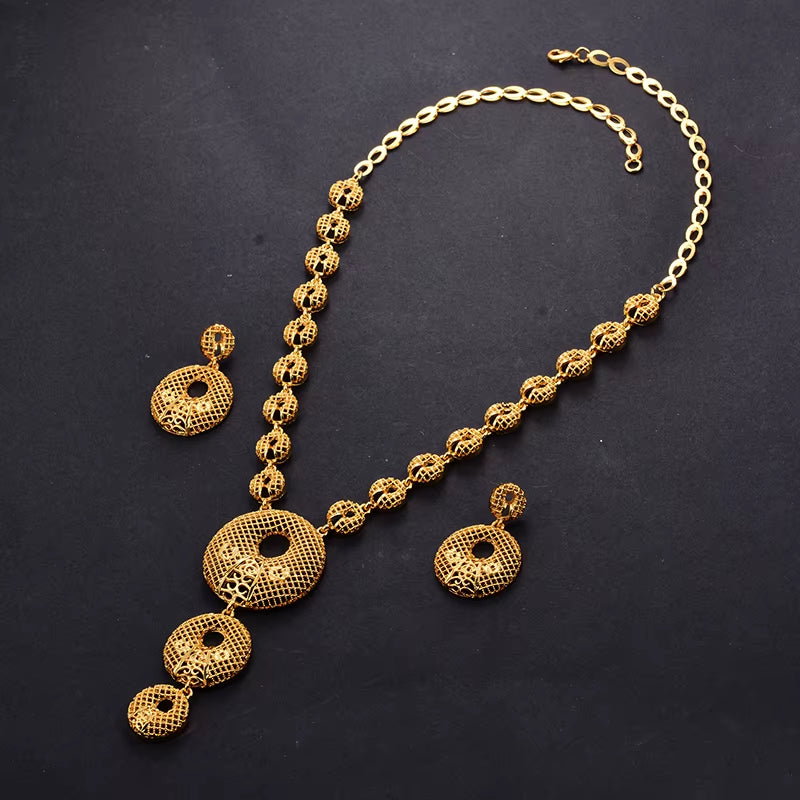 Dubai Gold Color Earrings/Necklaces/Jewelry Sets for Women African/Nigeria Jewellery Gifts Band Gift Box