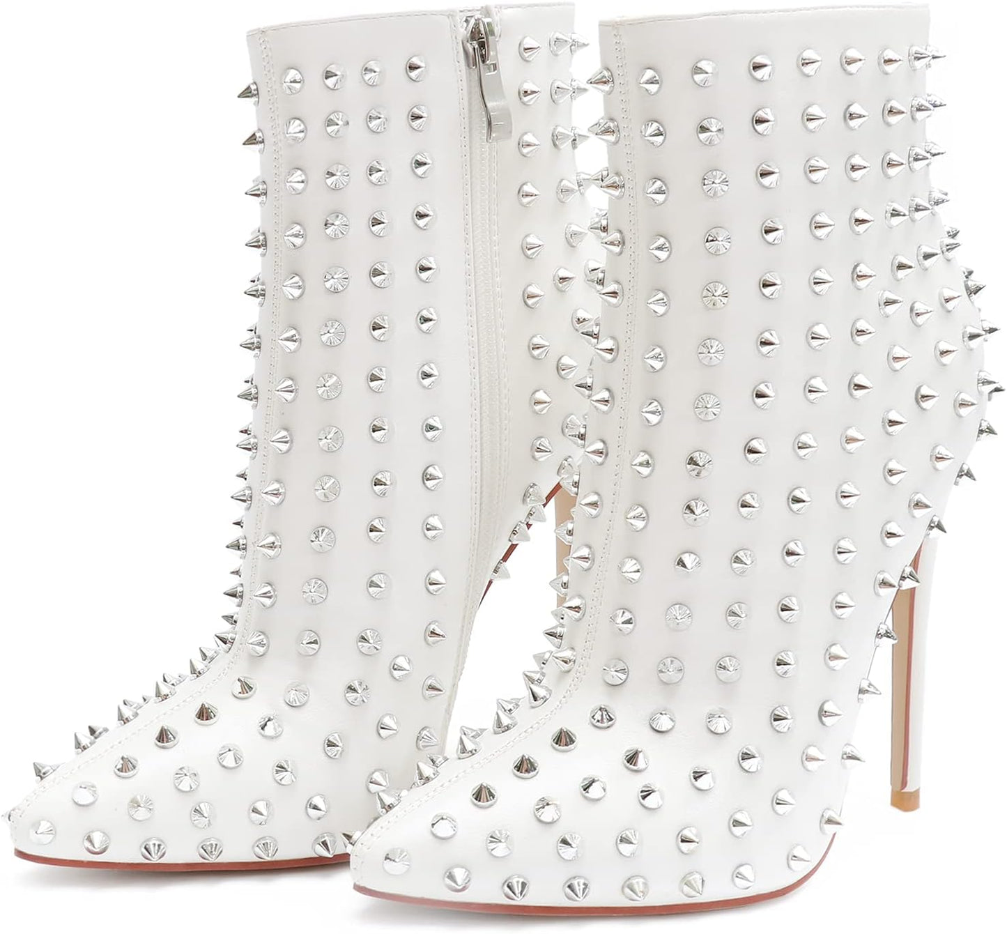 Women'S Rhinestone Ankle Boots with Rivets Closed Pointed Toe Stilettos Autumn Warm Dress Booties