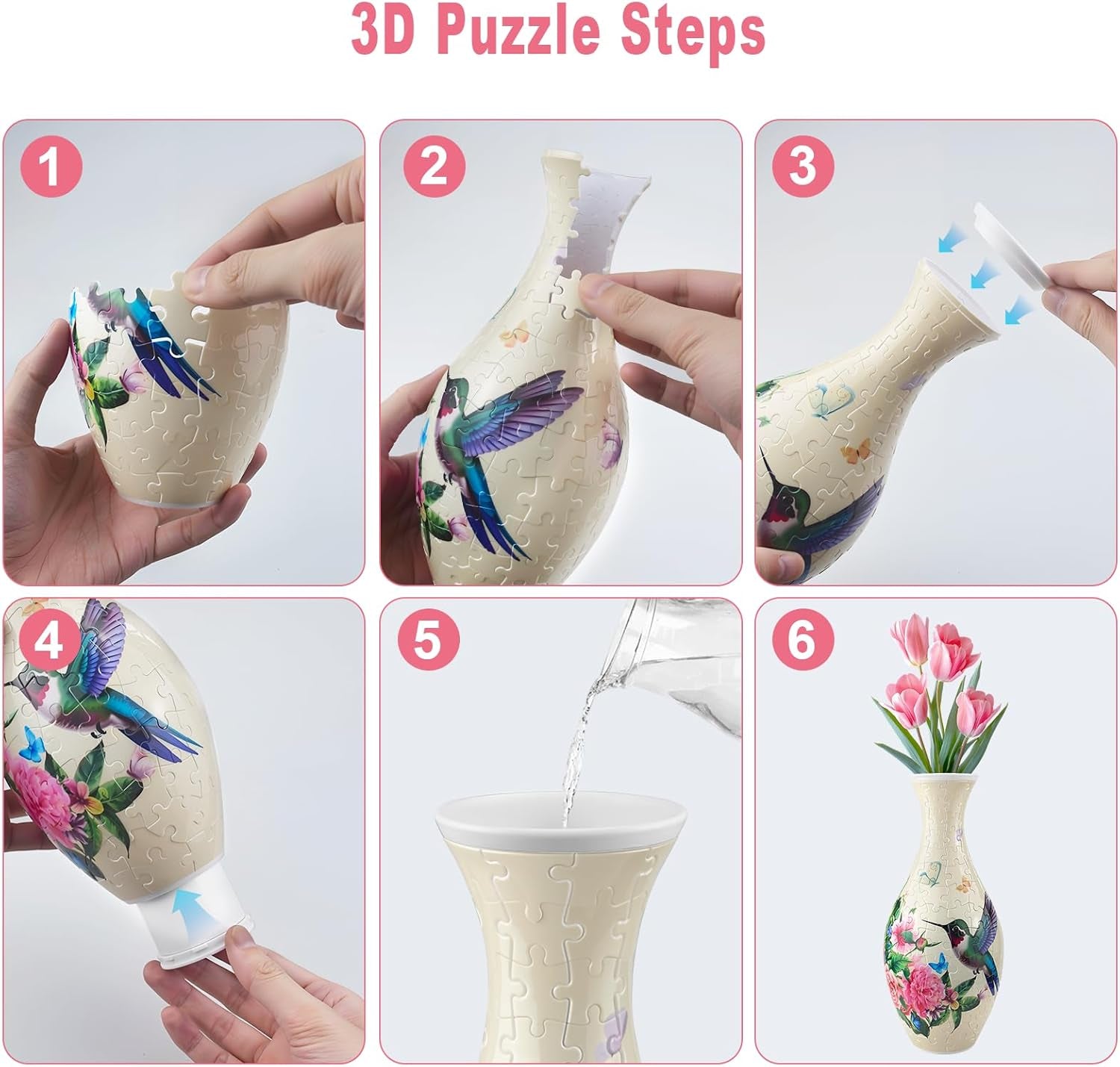3D Puzzles Vase for Adults, 160 Pieces Plastic DIY Unique Pattern Vase, Crafts F