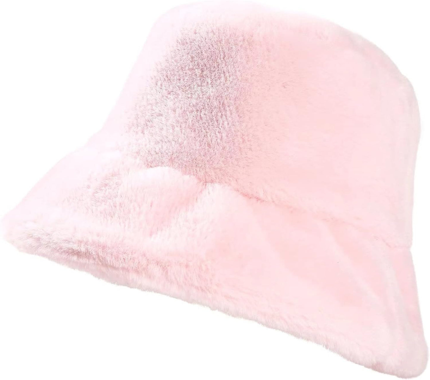 Winter Furry Bucket Hat Warm Fluffy Faux Fur Fuzzy Bucket Hat for Women Fashion Faux Fur Bucket Cap (Pink)