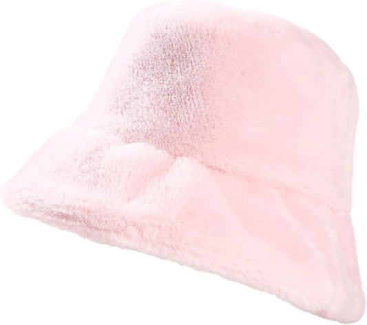 Winter Furry Bucket Hat Warm Fluffy Faux Fur Fuzzy Bucket Hat for Women Fashion Faux Fur Bucket Cap (Pink)