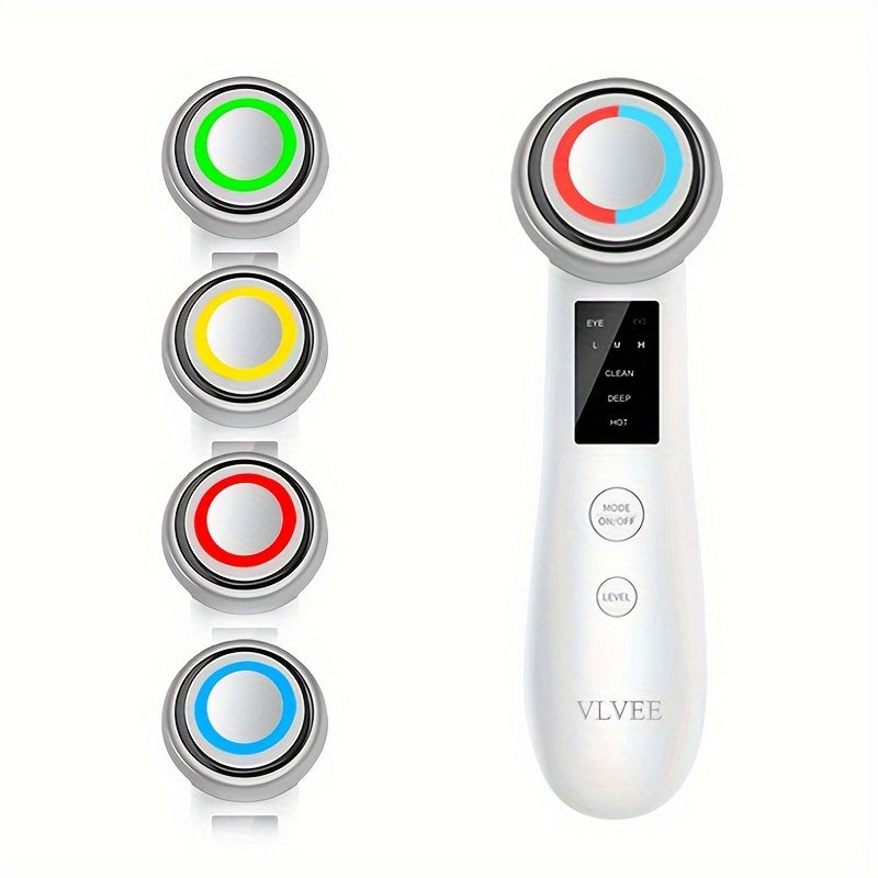 Vlvee Facial Beauty Instrument: Vibrating Massage with Four Color LED Lights - Clean, Deep, Hot, And Eye Care Modes - USB Charged, No Fragrance