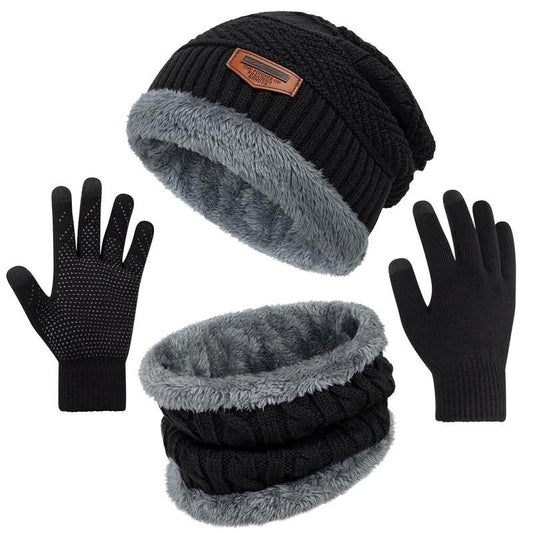 3 Pack Mens Hats and Scarf Set Soft Casual Winter Gloves Beanie Hats for Women
