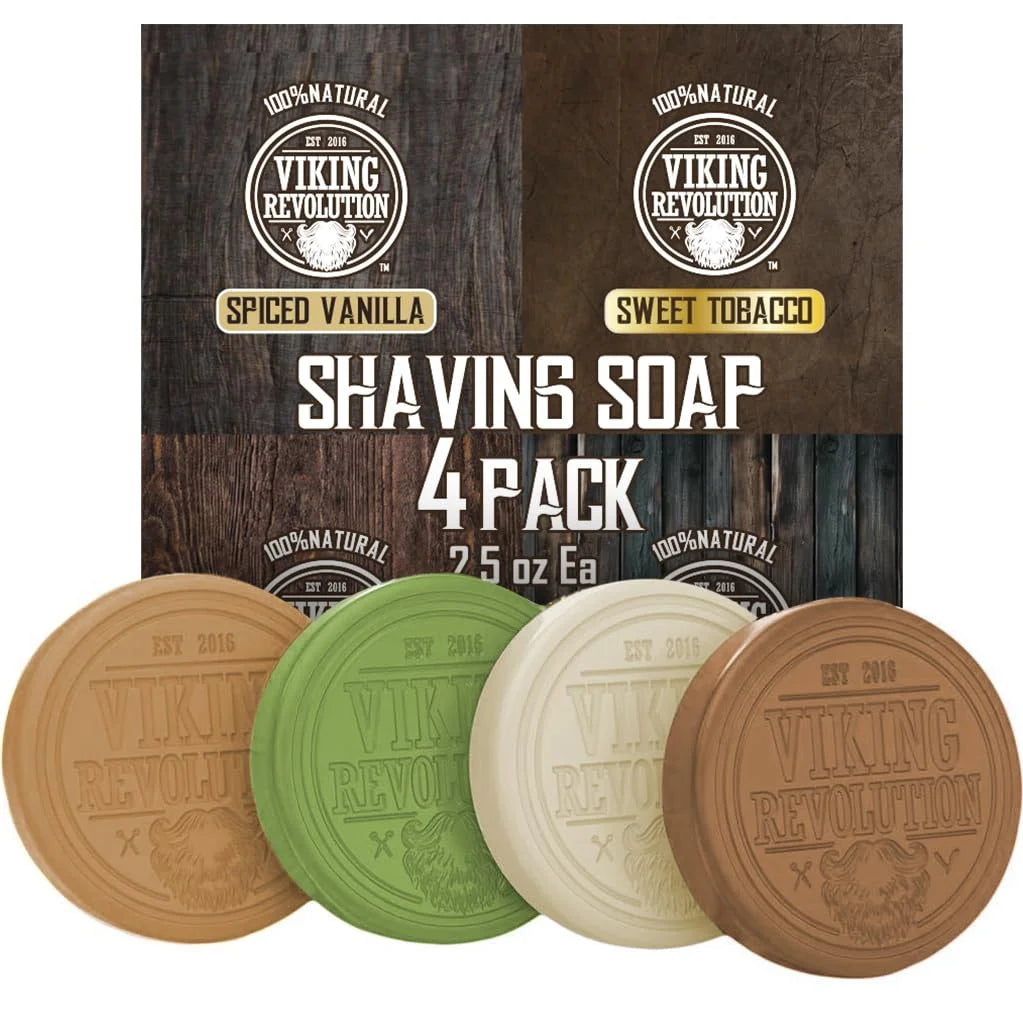 Shaving Soap for Men - Shave Soap for Use with Shaving Brush and Bowl for Smoothest Wet Shave, Shaving Soap Puck - 4 Pack Variety, Each Pack 2.5Oz (Vanilla, Bergamot, Tobacco, Oud)