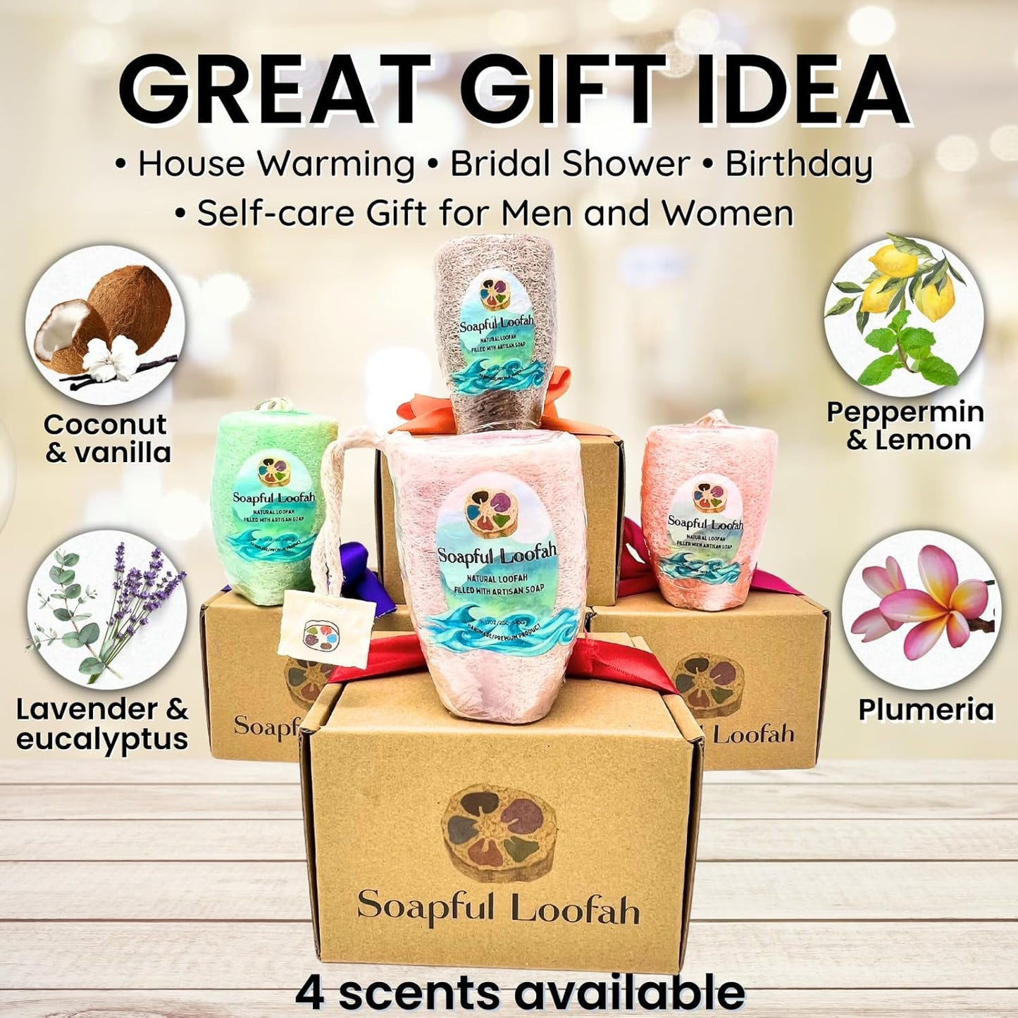 โ Lavender Eucalyptus | Exfoliating Loofah Soap Bar | Vegan Glycerin + Built-In Natural Loofah | Soothing Spa Shower Scrub | Shower Scrubber