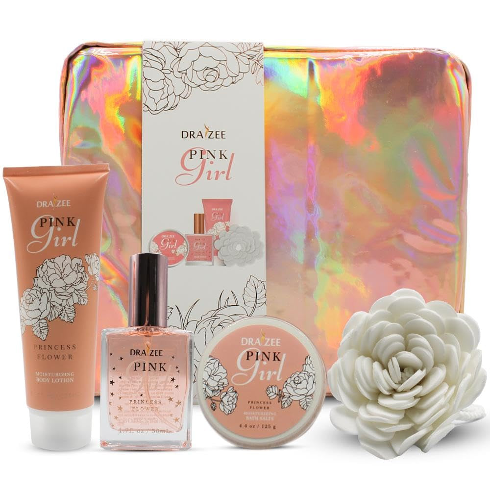 Luxury Spa Gift Baskets for Women-5 Pcs Princess Flower Scented Bath and Body Spa Set-Self Care Package, Gift for Mom-Bath Basket-Body Care Set for Girlfriend