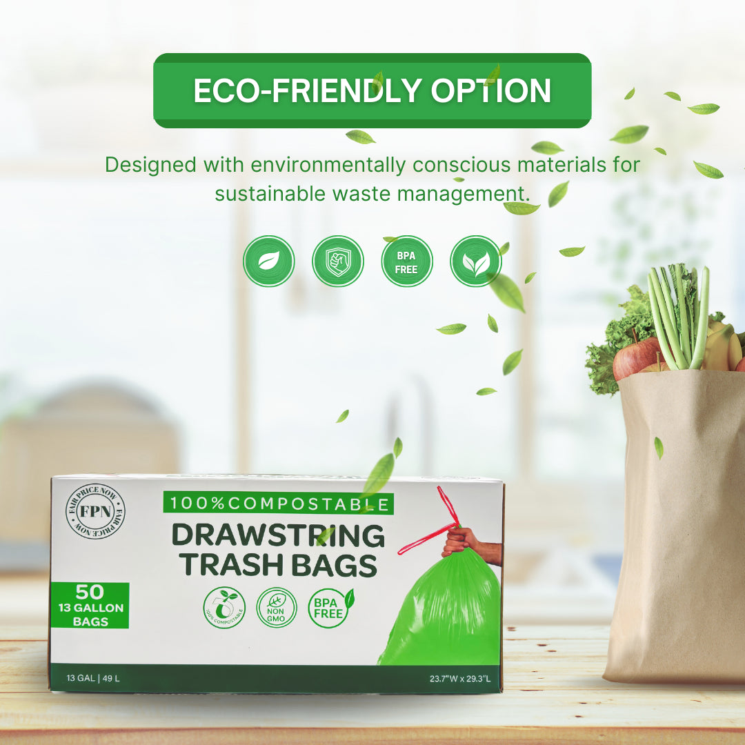 FPN Trash Bags 13 Gallon with Drawstring Durable & BPA Free Garbage Bags 50/Pack