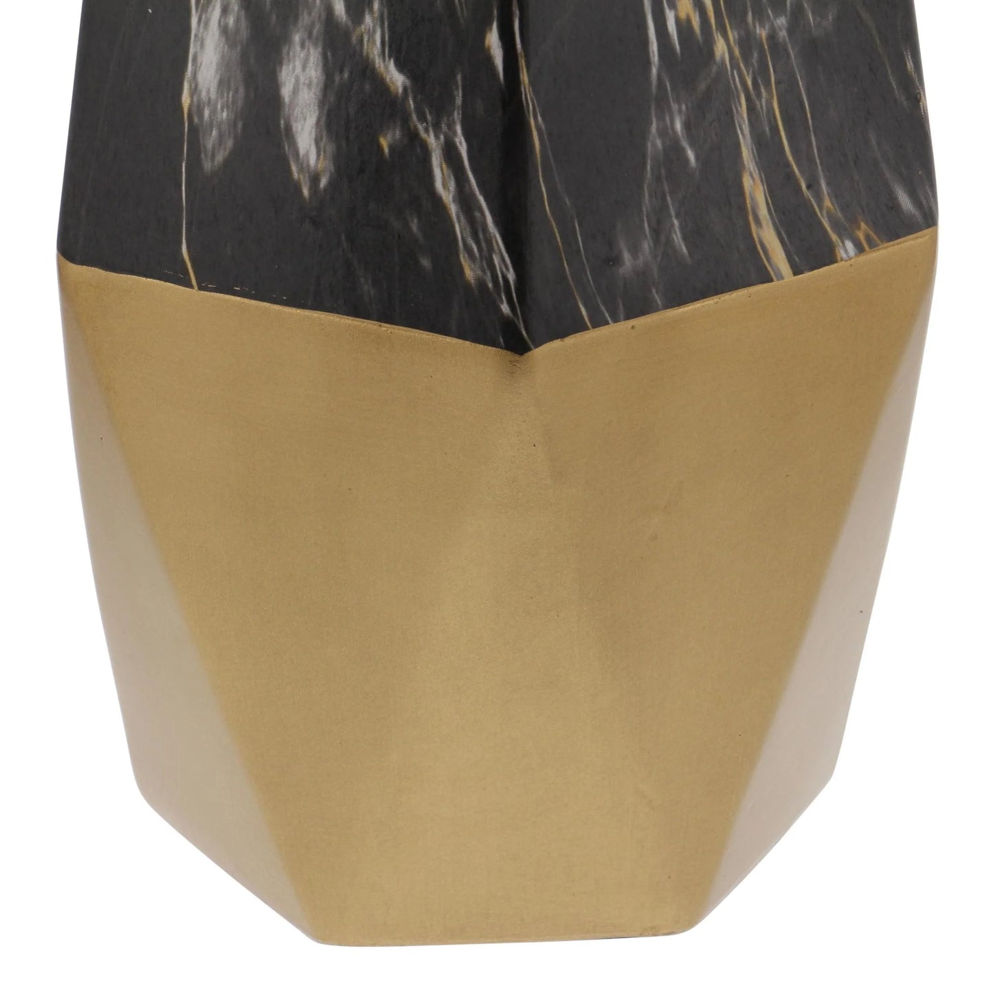 18" Faux Marble Dark Gray Ceramic Vase with Gold Base