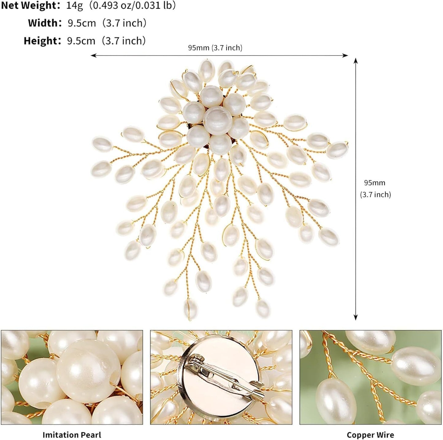 3Inch Large Women'S Brooch Pin Lapel Flower Pearl Brooch - Fashion Gold Vintage