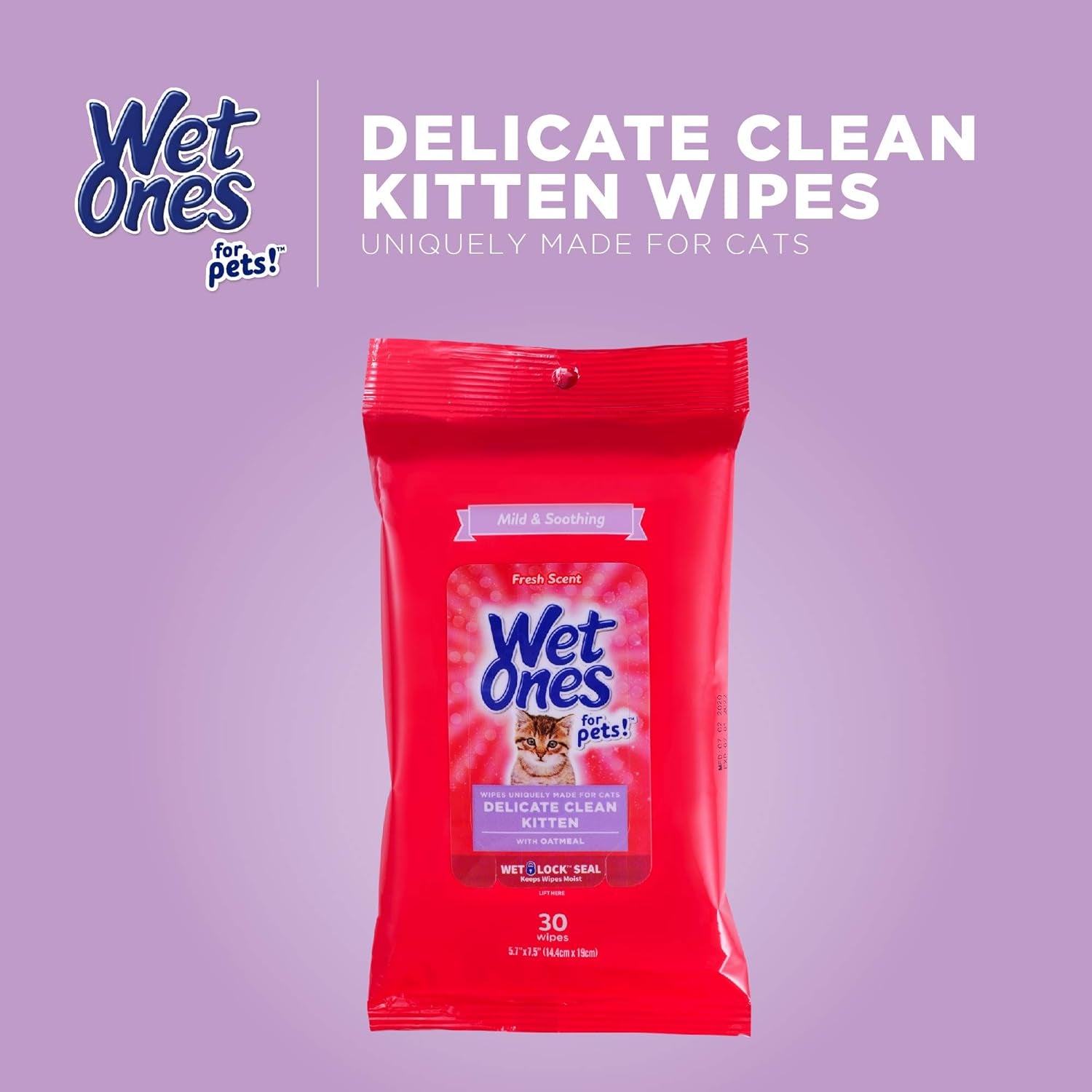 for Pets Delicate Clean Kitten Wipes for Cats with Oatmeal Cat Cleaning Wipes, Mild & Soothing Cat Grooming Wipes with Wet Lock Seal(Pack of 8, 240 Count Total)