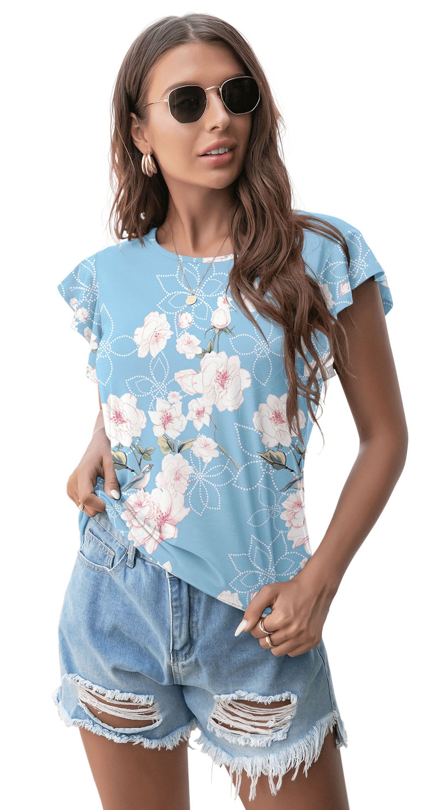 Women'S Summer Casual Tops round Neck Soft Short Sleeves Tops Basic T-Shirt Blouse