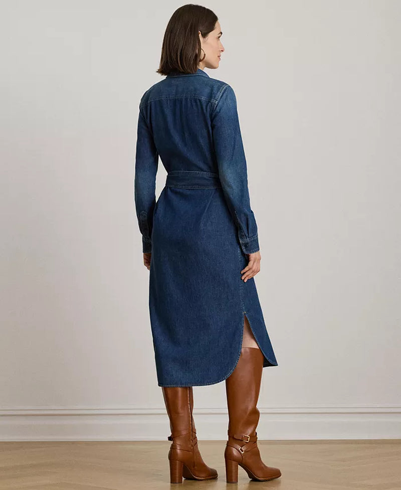 Women'S Denim-Lanaine Belted Shirtdress