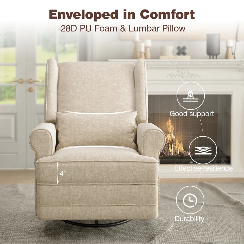 34" Wide Swivel Rocking Nursery Recliner Comfortable Upholstered Glider