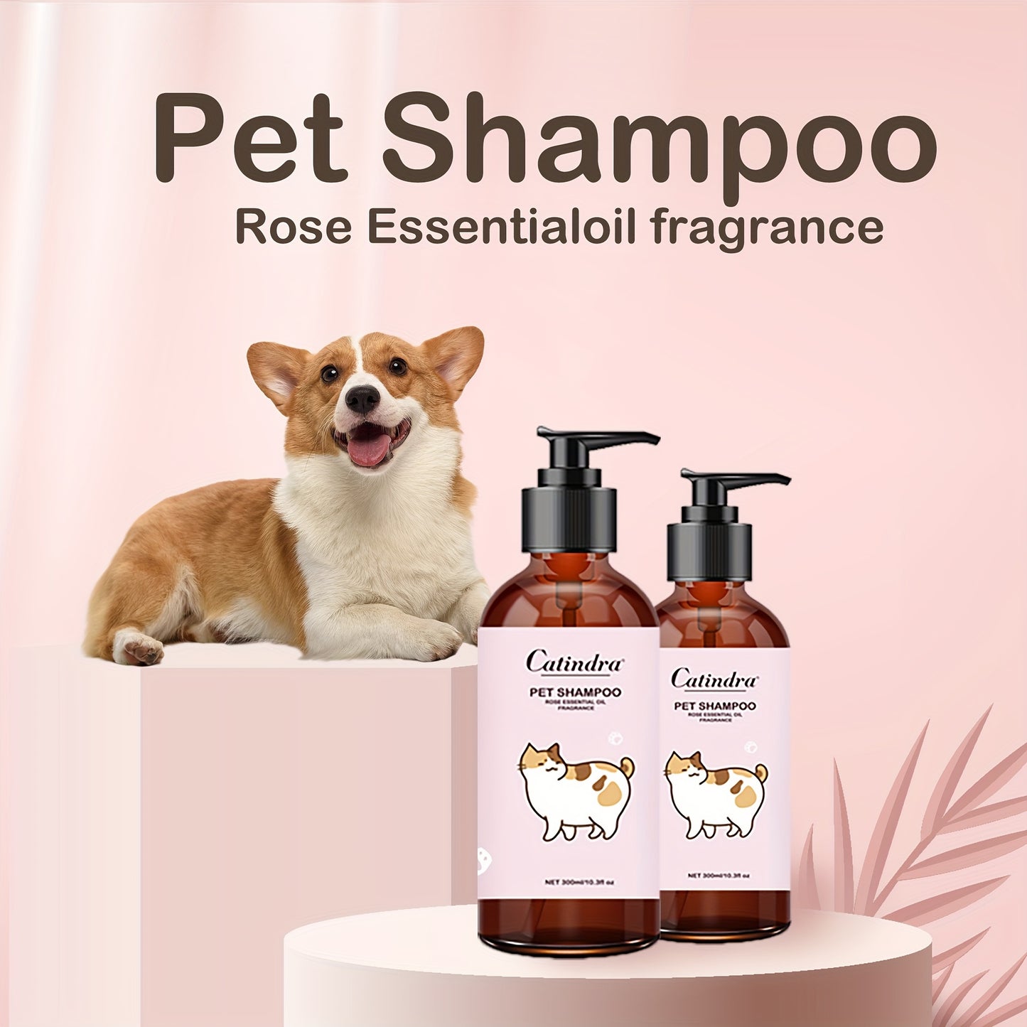 1pc GentleCare Catindra Pet Shampoo - Soothing Rose Essential Oil Fragrance, Tear-Free Formula, Non-Irritating, Odor-Eliminating, Softening Fur Care for Dogs and Cats - 300ml Bottle