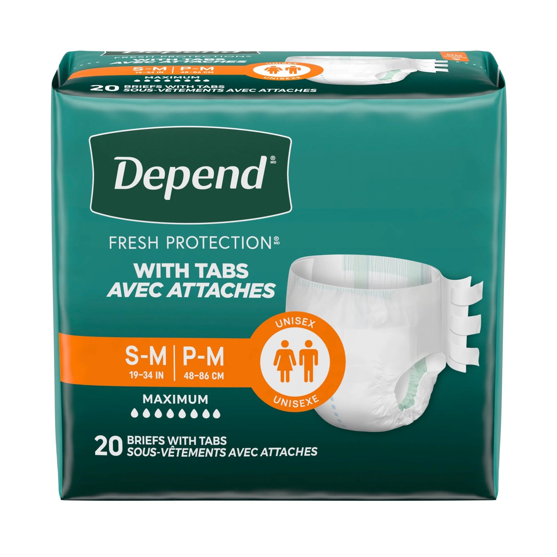 Protection with Tabs Incontinence Underwear, Adult Diapers, Unisex, S/M, 20 Count