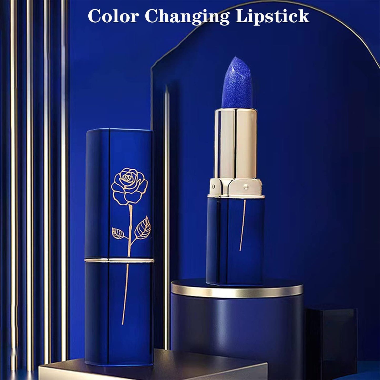 Blue Enchantress Color Changing Lipstick Magical Discoloration Blue-Rose Temperature Changing Lipstick Blue Rose Lipstick Temperature Color Changing Long Lasting Moisturizing Lipstick (Set of 2)