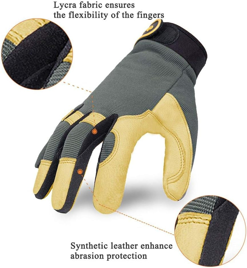 General Work Gloves, Deerskin Construction Gloves,Soft, Improved Dexterity