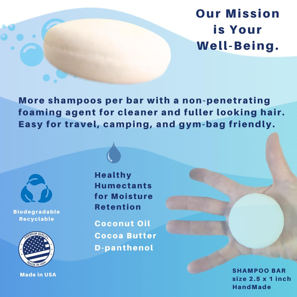 Shampoo & Shave Bar – Plant-Based Shampoo & Shave Bar for All Hair Types, Concentrated Formula with Essential Oils, Limited Ingredients,Usa Made, 2.25Oz -Unscented