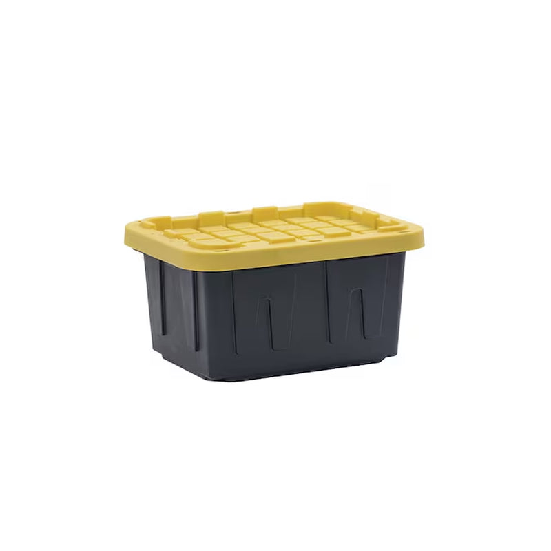Commander Medium 16 -Gallons ( 64 -Quarts ) Black and Yellow Stackable Tote with Standard Snap Lid